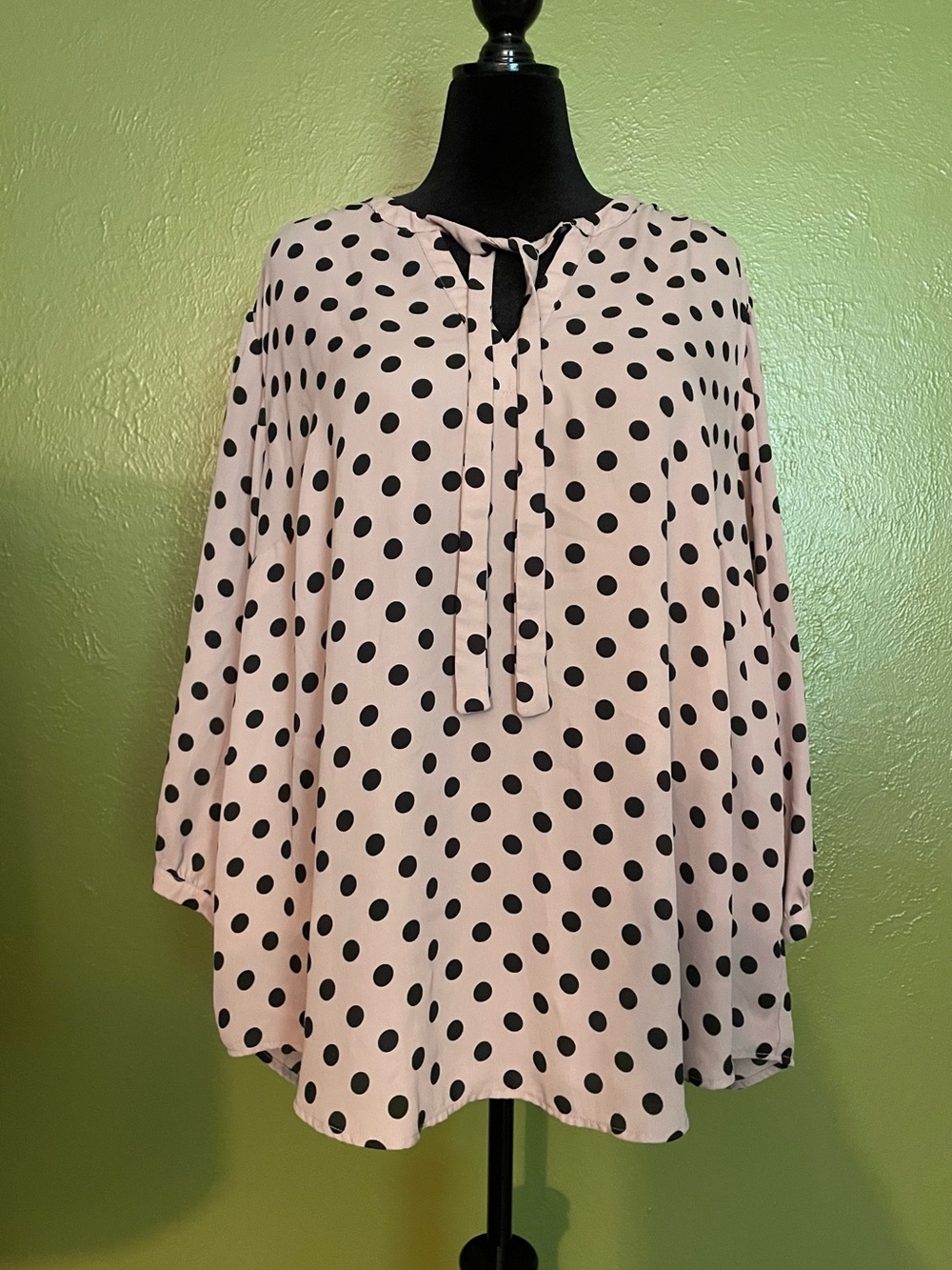 Smoky Pink Polka Dot Tie-Neck Tunic Top